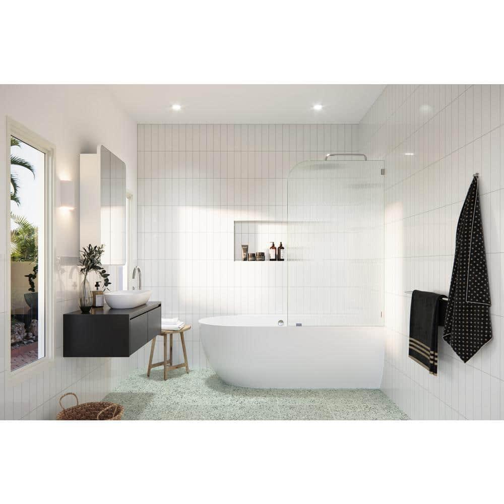Aurora 30 in. x 58.25 in. Frameless Fluted Radius Single Fixed Bath Panel
