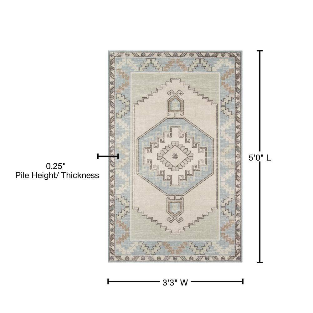 3'3"x5' Medallion Loomed Accent Rug Light Blue - Momeni: Traditional Wool & Nylon, Low Pile, Indoor Rectangle Rug