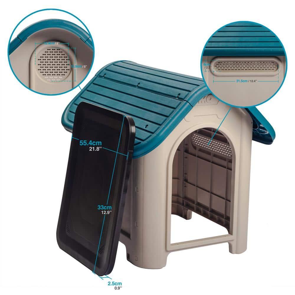 MQ Dog House with Bowl with Removable Floor and Hardware Included, Turquoise, Small and Medium Breeds
