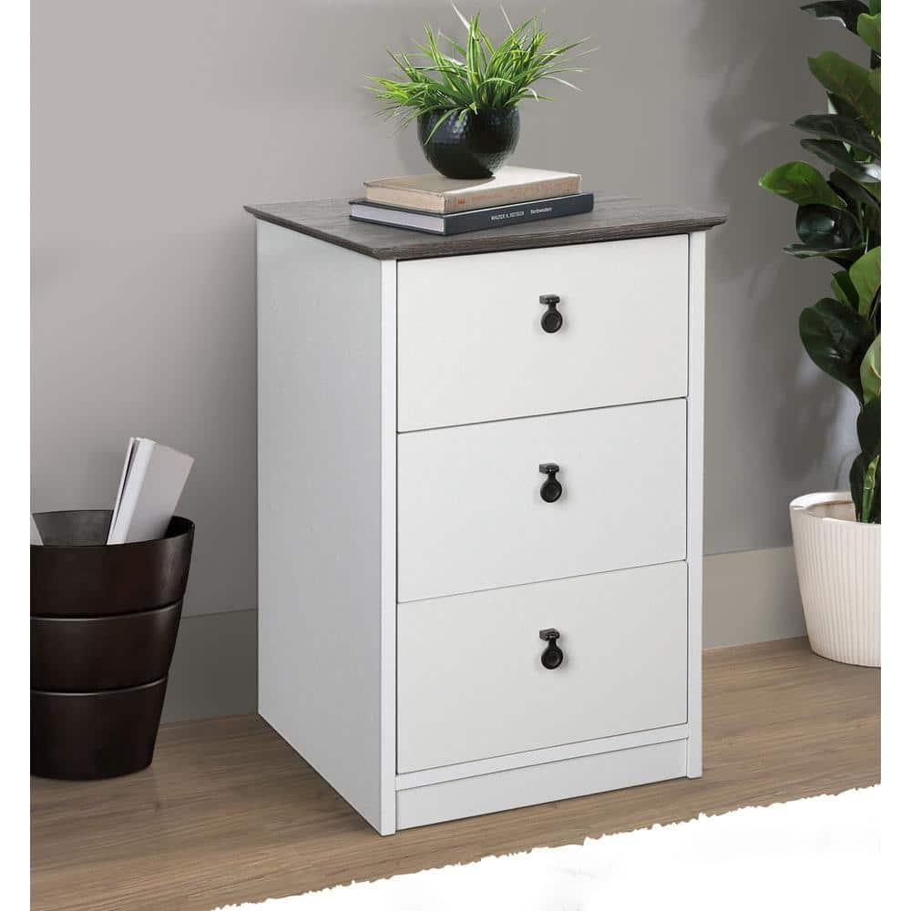 Saint Birch Finley 3-Drawer Cabinet, Gray Oak, White
