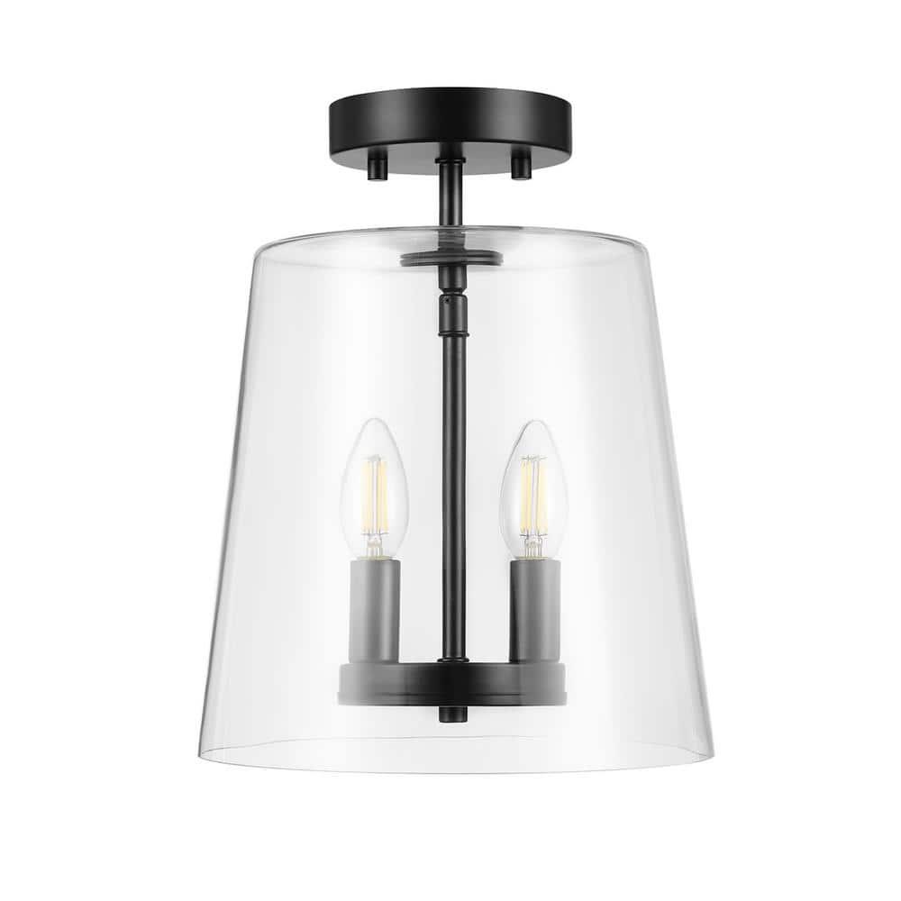 GLOBE Electric 66000083 2-Light Semi-Flush Mount Ceiling Light, Matte Black, Glass Shade, E12 Base Sockets, Ceiling Light Fixture, Home Improvement, Bedroom Lights for Ceiling, Dining Light Fixture