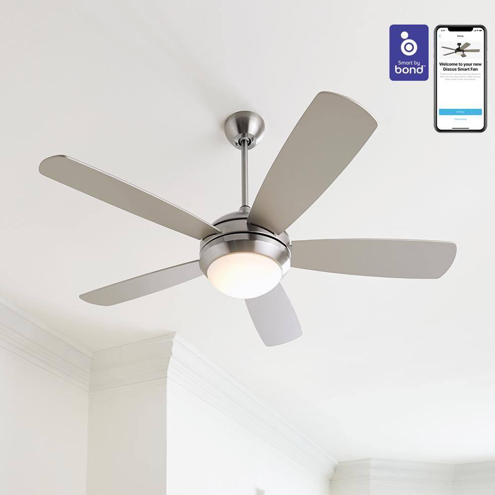 Monte Carlo 5DISM52BSD Discus Classic Smart 52" Ceiling Fan with LED Lights and Remote Control, 3 Blades, Brushed Steel