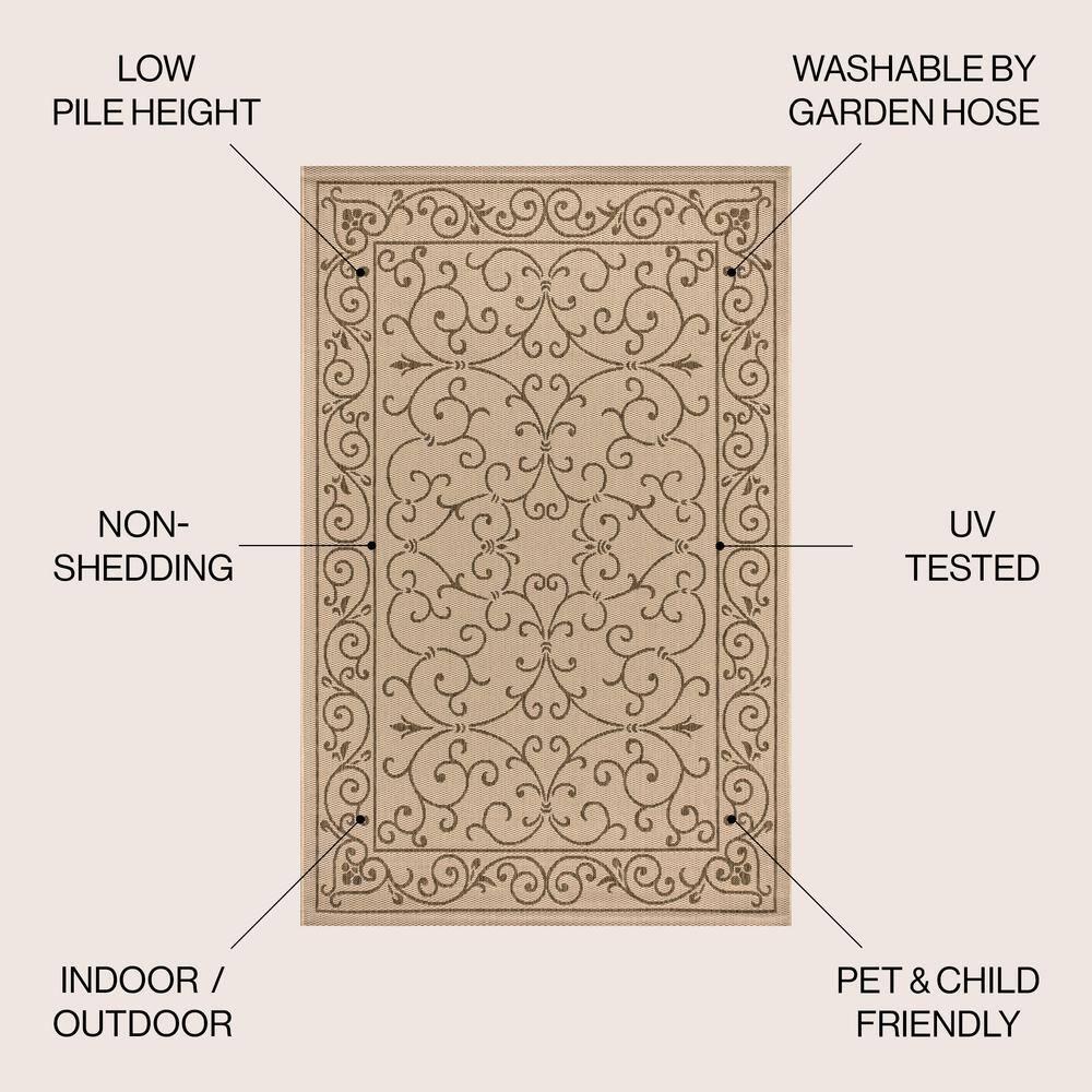 9' X 12' Charleston Vintage Filigree Textured Weave Indoor/Outdoor Area Rug, Beige/Brown - JONATHAN Y