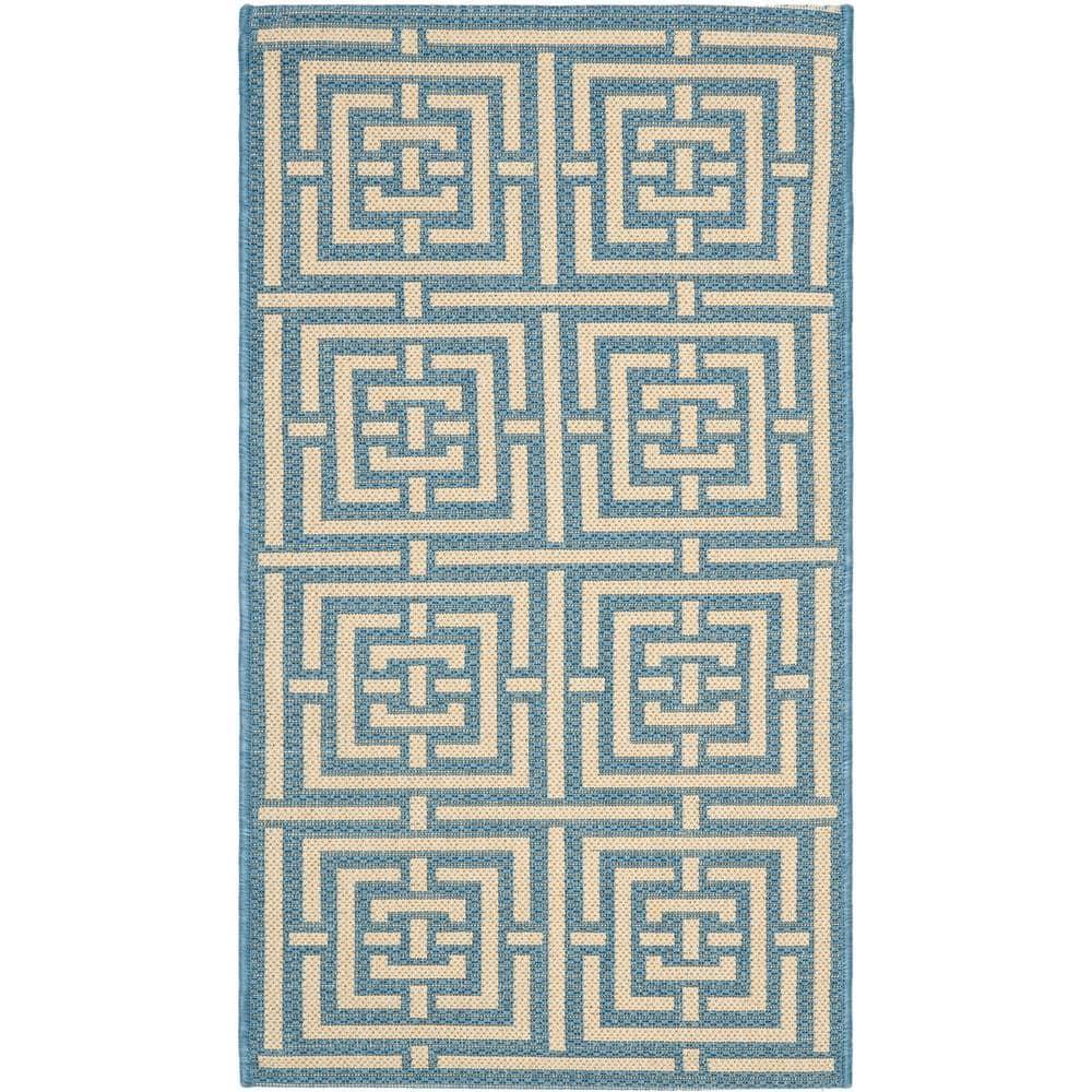 SAFAVIEH Courtyard Ariana Geometric Indoor/Outdoor Area Rug, 2'7" x 5', Blue/Bone