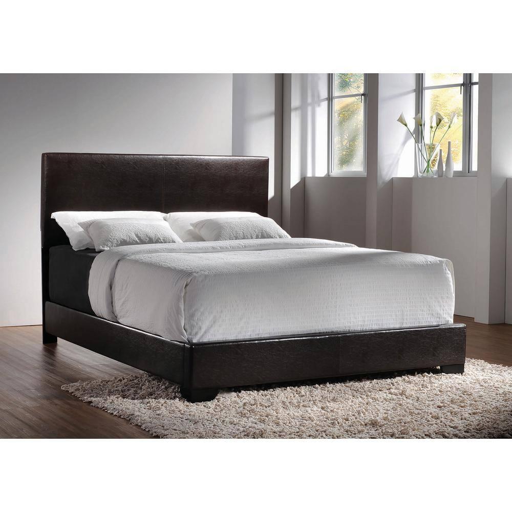 Coaster Conner Contemporary Leatherette Upholstered Panel Bed Dark Brown (Eastern King) King