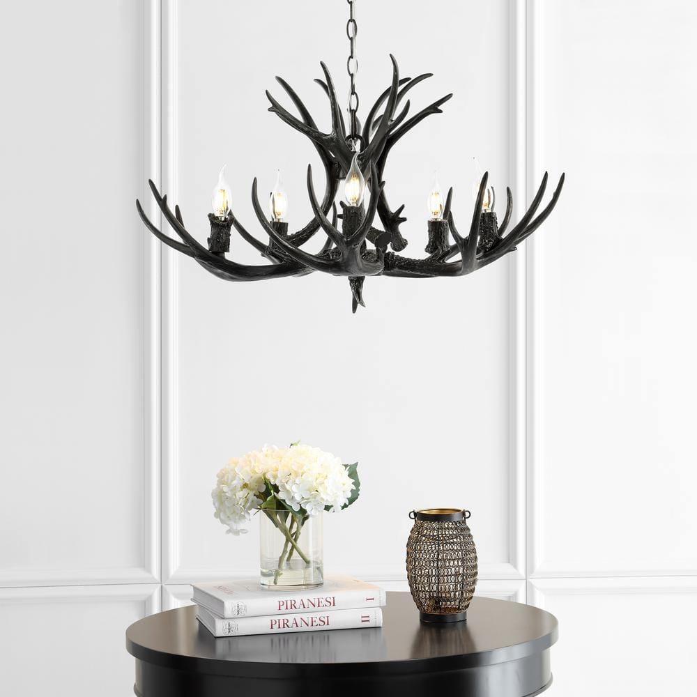 JONATHAN Y JYL6300C Eldora 30" 5-Light Rustic Farmhouse Iron LED Chandelier, Bohemian, Contemporary, Modern, Transitional for living room, dinning room, bedroom, office Bulb Included, Black