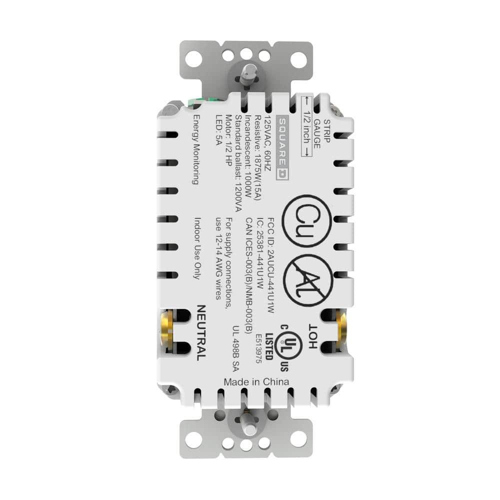 Square D by Schneider Electric X Series 15A 125V Wi-Fi Energy Monitoring Socket Outlet, Tamper Resistant, Needs Neutral Wire, Matter Certified, Compatible with Alexa, Google Home, Apple Home, Grey