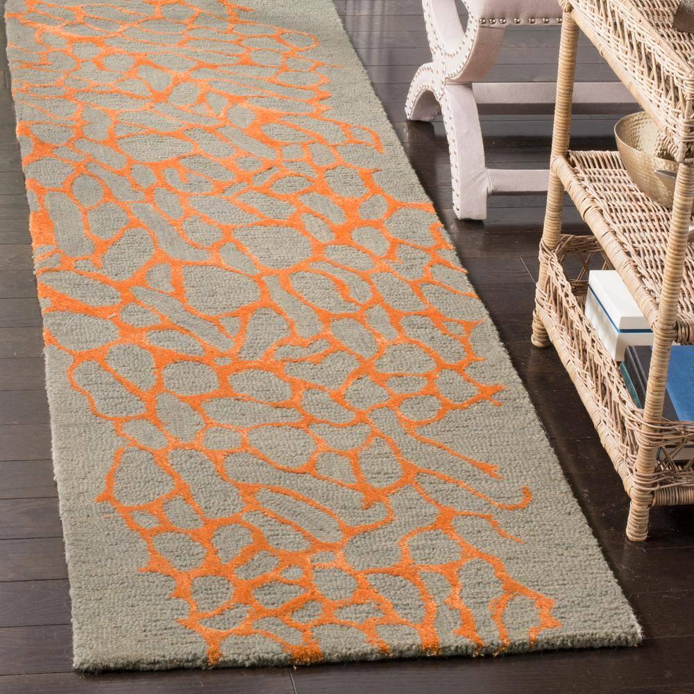 SAFAVIEH Blossom Clarence Abstract Runner Rug, Grey/Orange, 2'3" x 6'