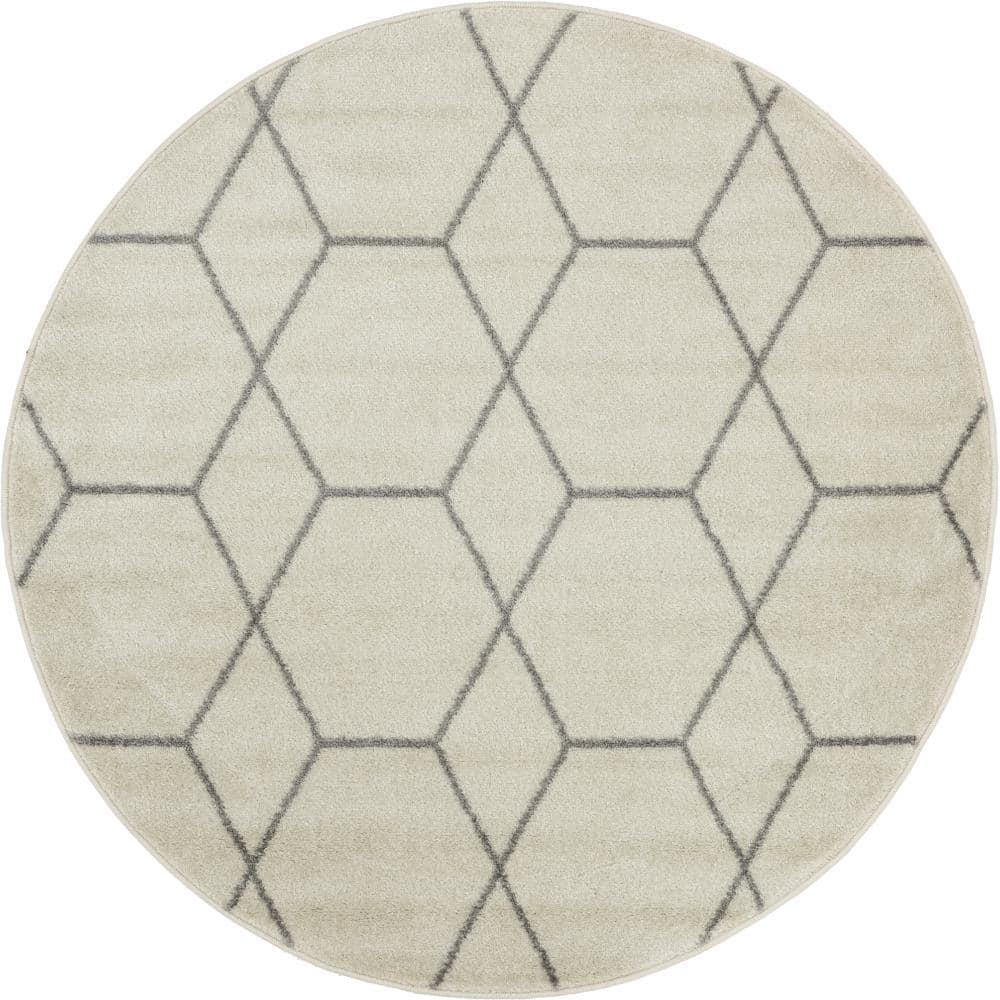 Unique Loom 4' 0 x 4' 0 Trellis Frieze Ivory Area Rug