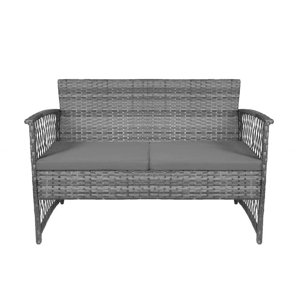 4-Piece Outdoor Patio Conversation Set, Gray/Gray