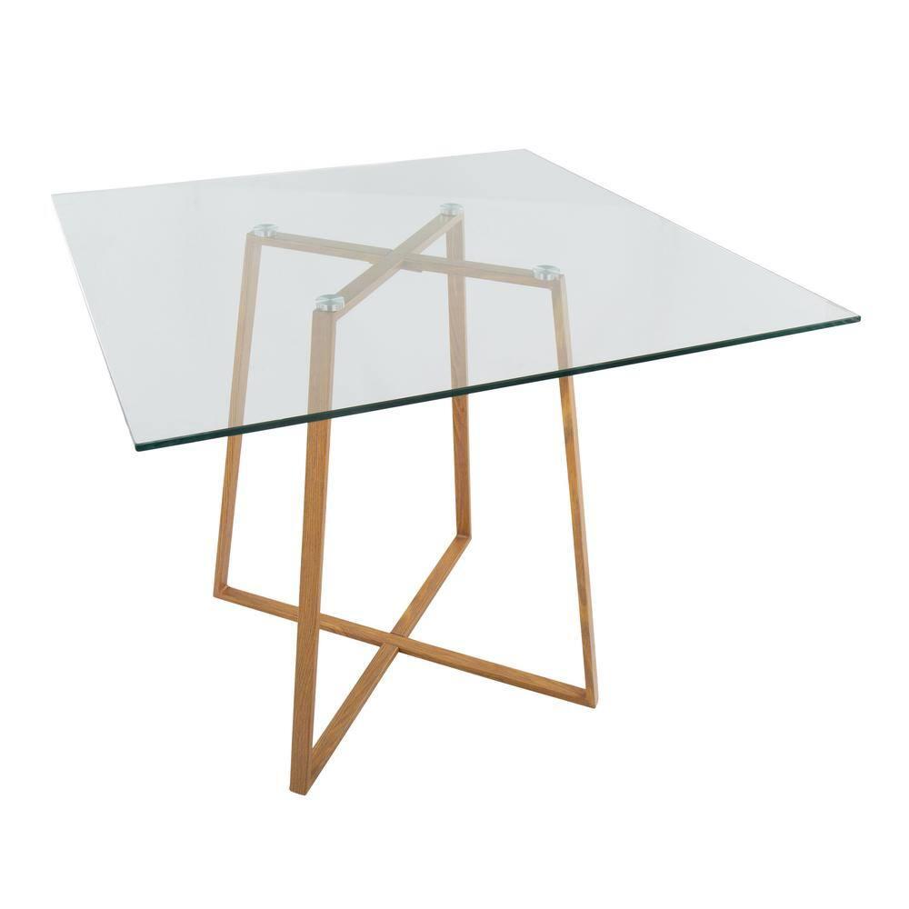 36" Cosmo Square Dining Table Natural/Clear Glass - LumiSource: Luxury Glam Style, 4-Seater, Steel Pedestal Base