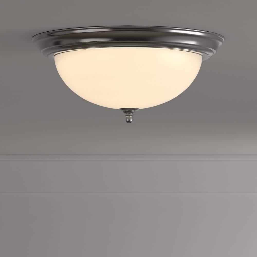 Progress Lighting Melon 3-Light Flush Mount, Brushed Nickel, Alabaster Glass Shade