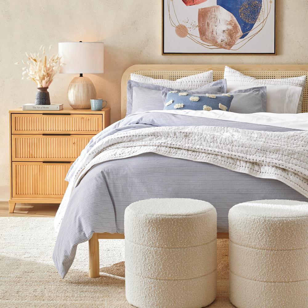 Round Upholstered Ottoman Cream Boucle - HomePop: Textured, No Assembly, 250lb Capacity