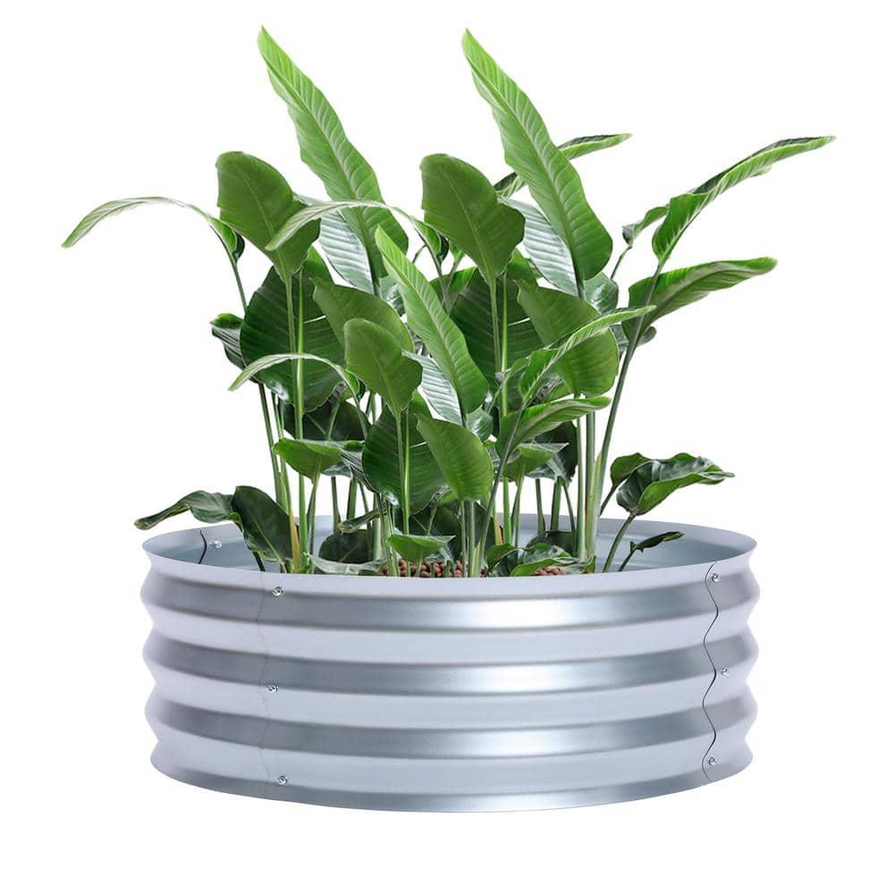 LuxenHome 3ft Round Galvanized Metal Raised Garden Bed Planter Silver