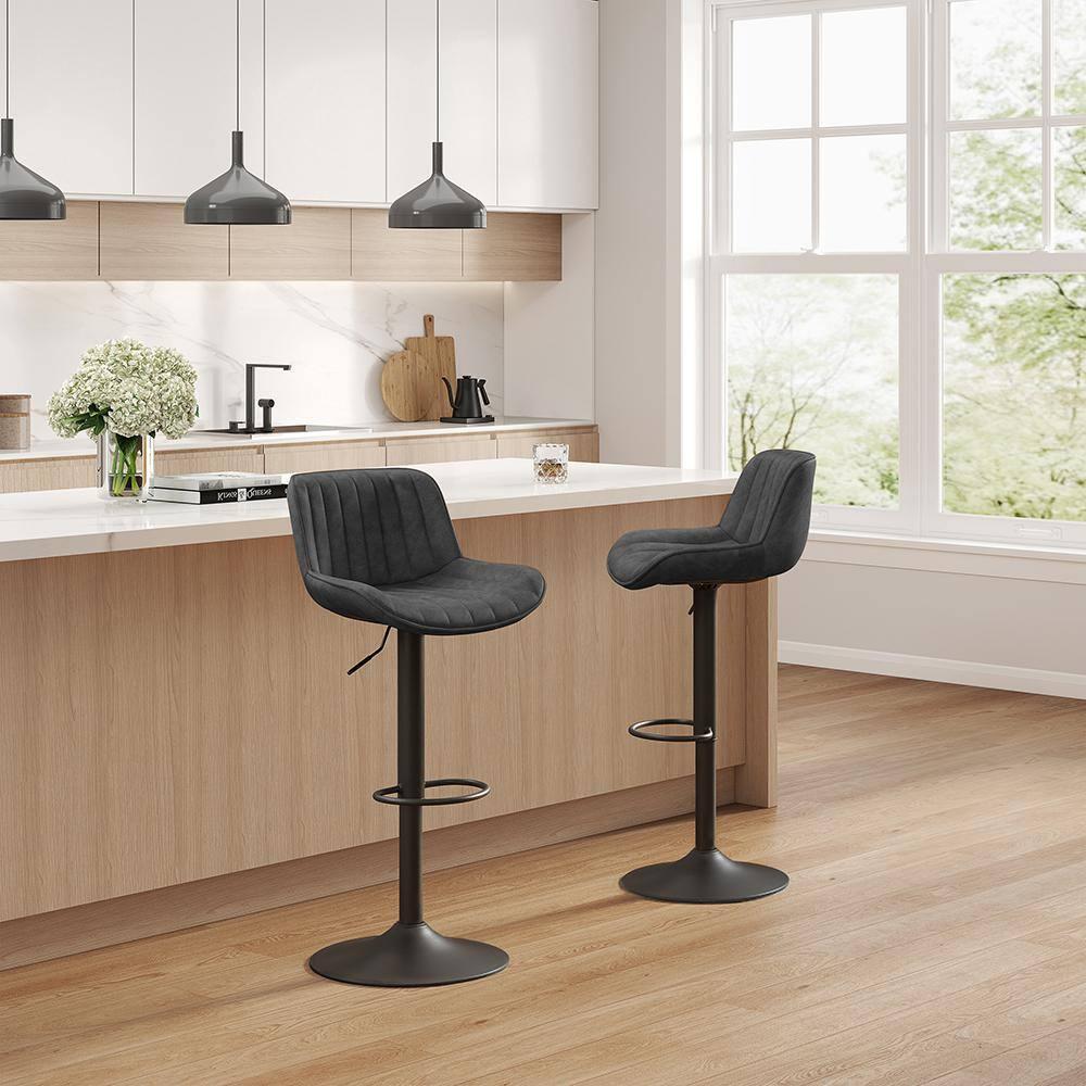 Art Leon Rustic Bar Stools Set of 2, Faux Leather with Backrest Chrome Legs, Upholstered Swivel Kitchen Stools, Black Brown