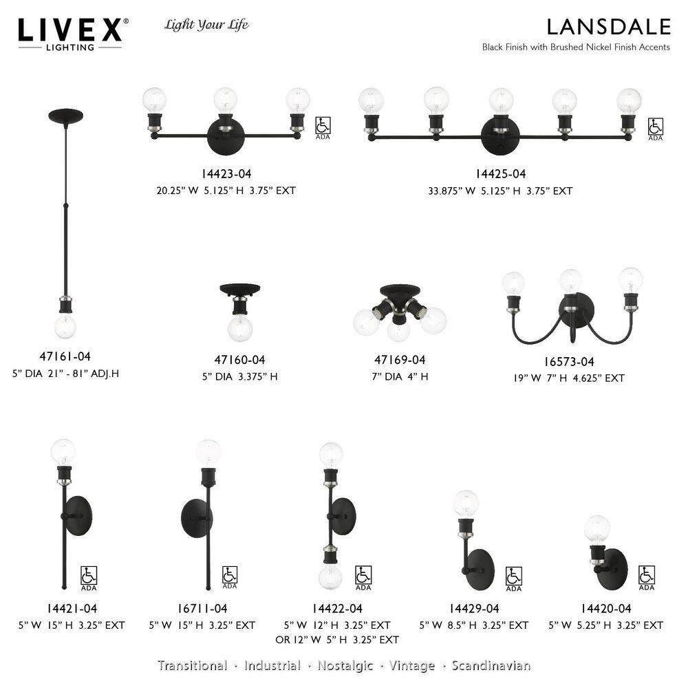 Livex Lighting Lansdale 1 - Light Flush Mount in  Black/Brushed Nickel