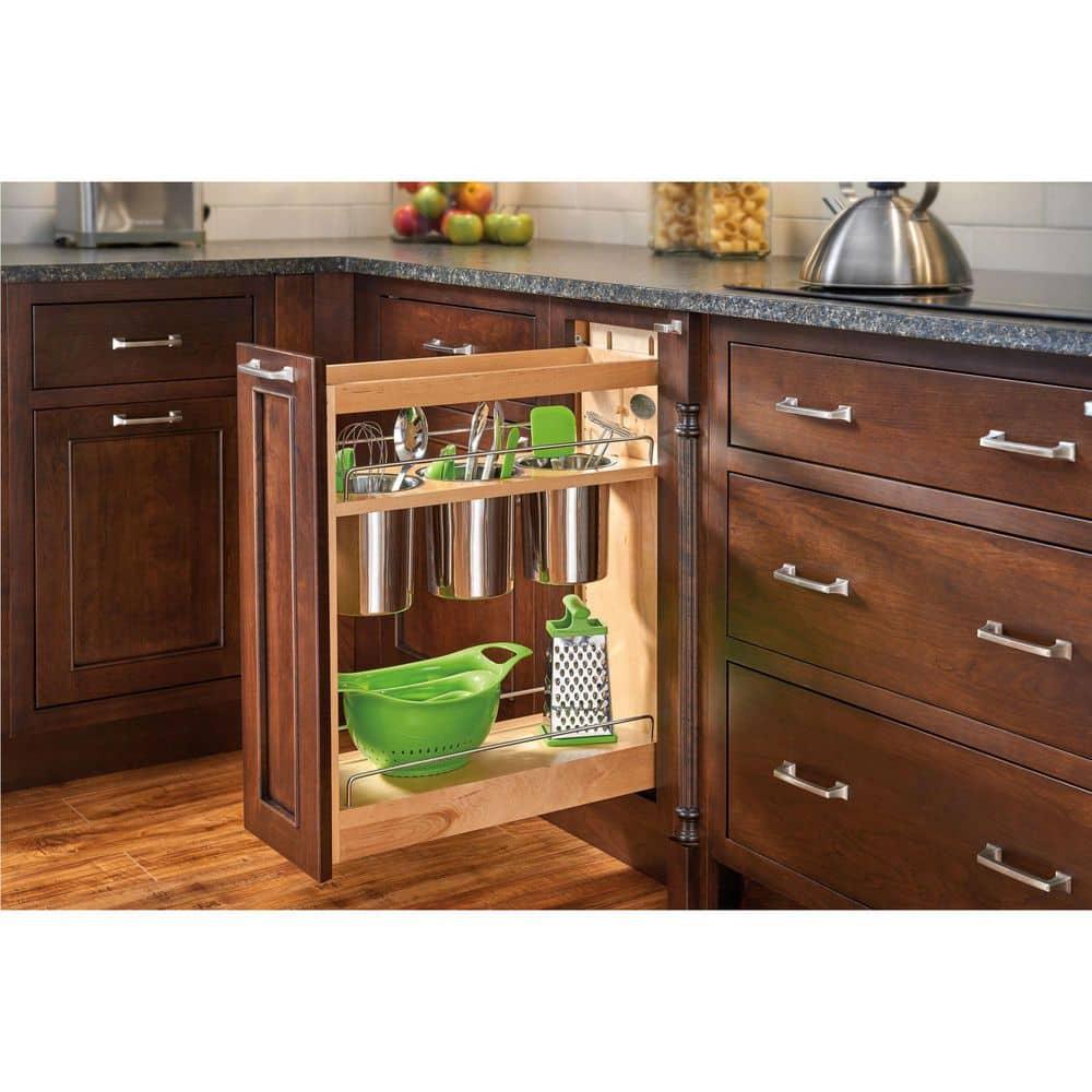 Rev-A-Shelf 8" Pull Out Storage Organizer for Base Kitchen Cabinets w/ Soft-Close, Sliding Shelves for Utilities, Utensils or Spices, 448UT-BCSC-8C