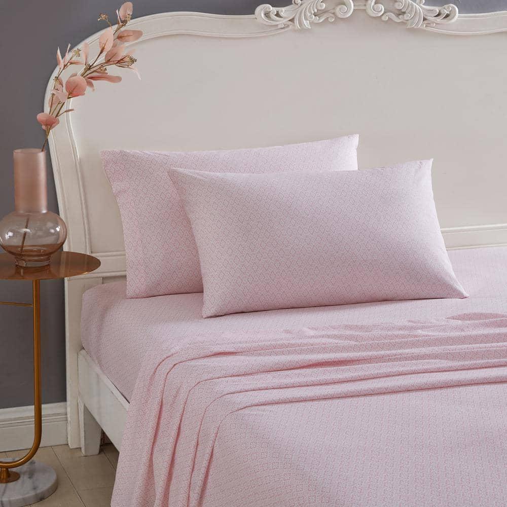 Betsey Johnson Diamond Lace 100% Cotton Percale- 4 Piece- Sheet Set  Pink- King