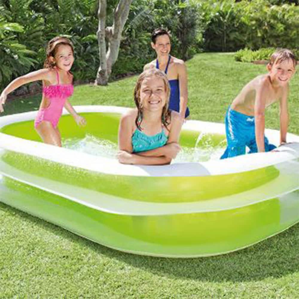 Intex Kool Splash Inflatable Play Center Swimming Pool Water Slide, Blue, and Inflatable 8.5'x5.75' Swim Center Family Pool for 2-3 Kids, Blue & White