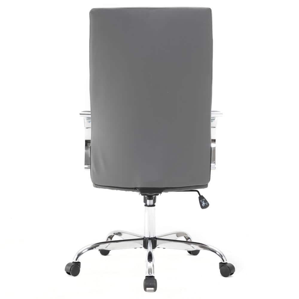 LeisureMod Sonora High-Back Leather Office Chair with Adjustable Height, Swivel, and Tilt in Grey
