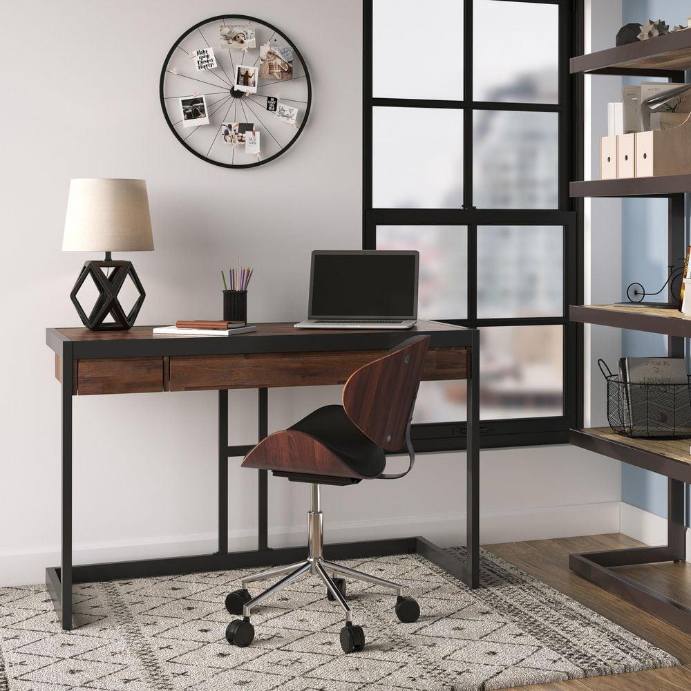 Simpli Home Erina SOLID ACACIA WOOD Modern Industrial 48 inch Wide Small Desk in Distressed Charcoal Brown
