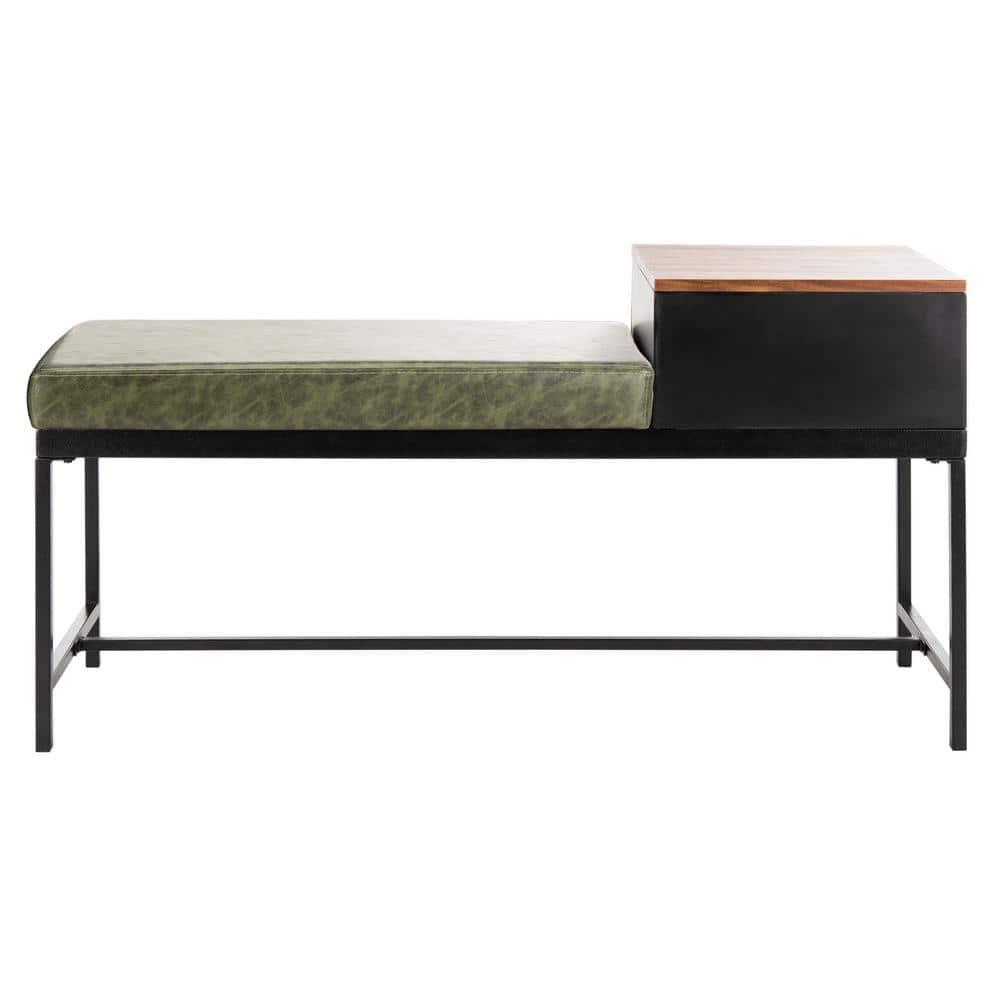 Maruka Bench with Storage - Grey Wash/Dark Green - Safavieh