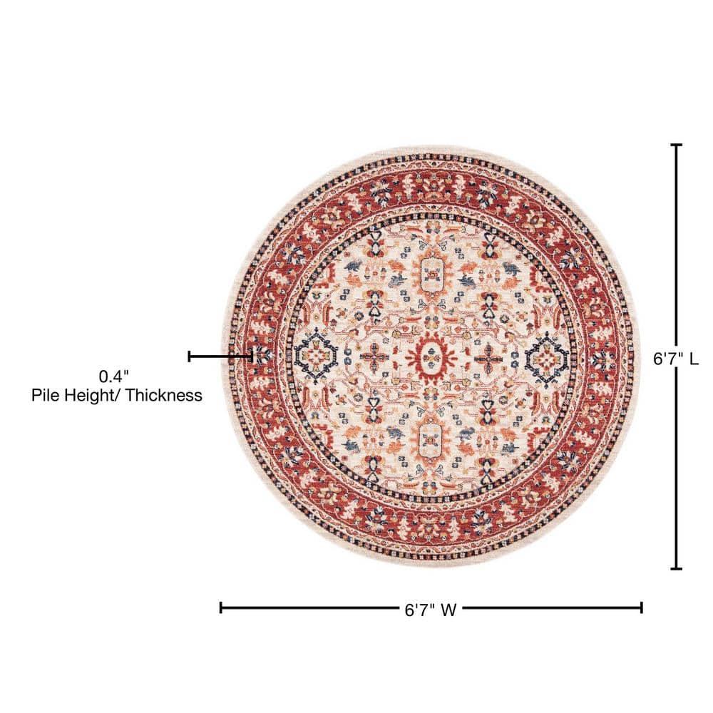 Charleston CHL412 Loomed Indoor Area Rug - Ivory/Red - 6'7"x6'7" Round - Safavieh