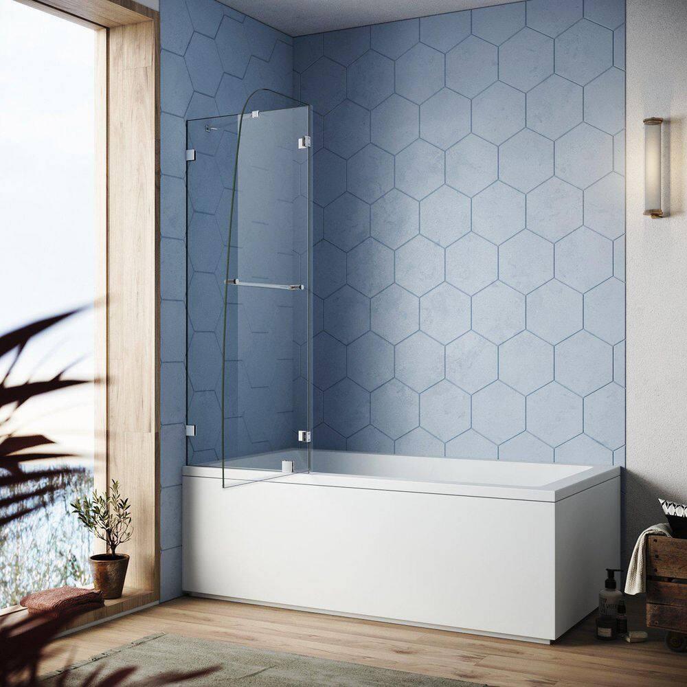 Elegant  Frameless Swing Hinged Shower Tub Door Polished Chrome Clear 48"W x 58"H Chrome Finish