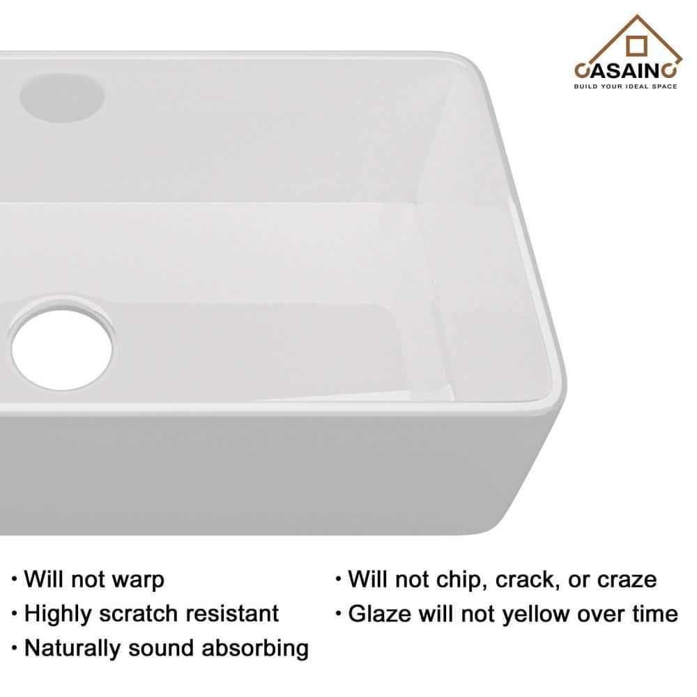 CASAINC Single Bowl White Fireclay Farmhouse Kitchen Sink With Faucet Included