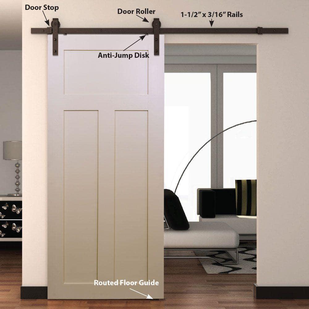 Steel Sliding Rolling Barn Door Hardware Kit for Single Wood Doors with Routed Floor Guide