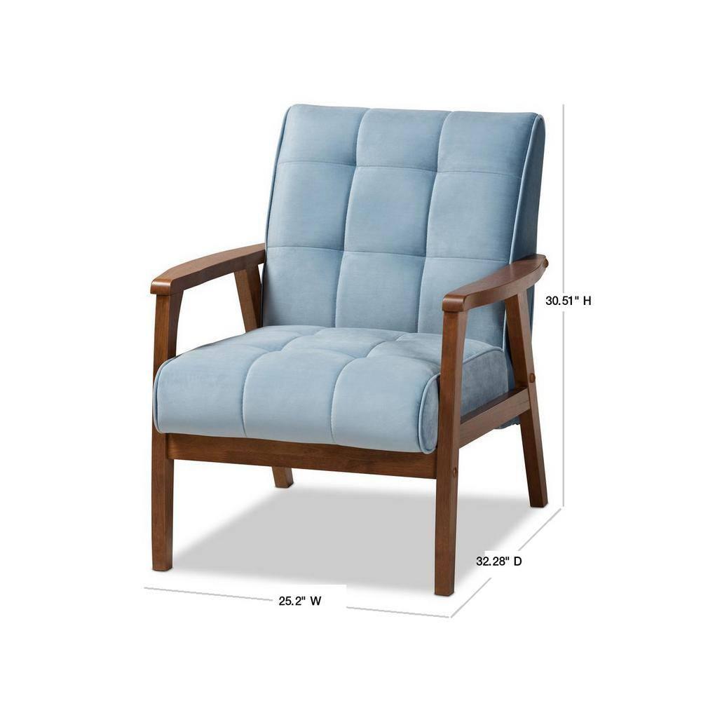 Asta Velvet Upholstered Armchair: Baxton Studio, Mid-Century Modern Design, Rubberwood Frame