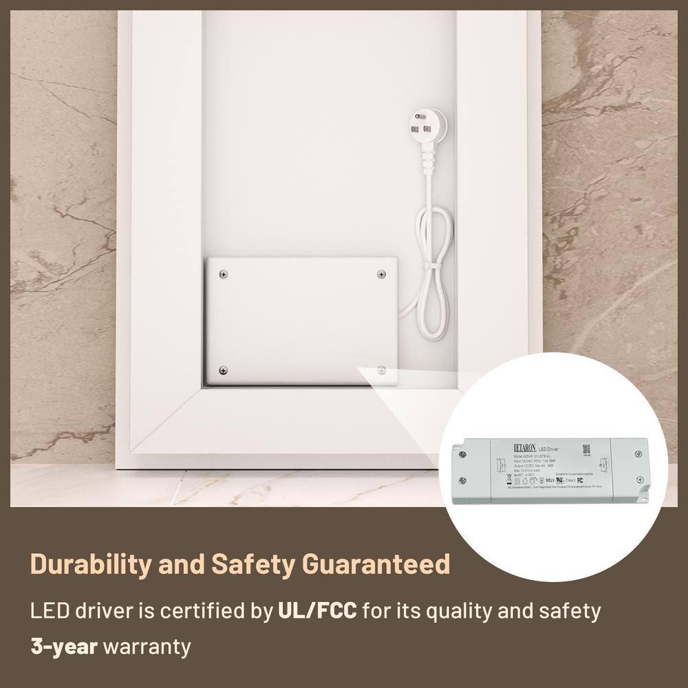 Keonjinn LED Bathroom Mirror 60 ” x 36 ” with Frontlit & Backlit, Lighted Mirror with Stepless Dimmable 3-Color Lights, Bathroom Vanity Mirror with HD Tempered Glass, UL-Listed LED Driver, CRI90+
