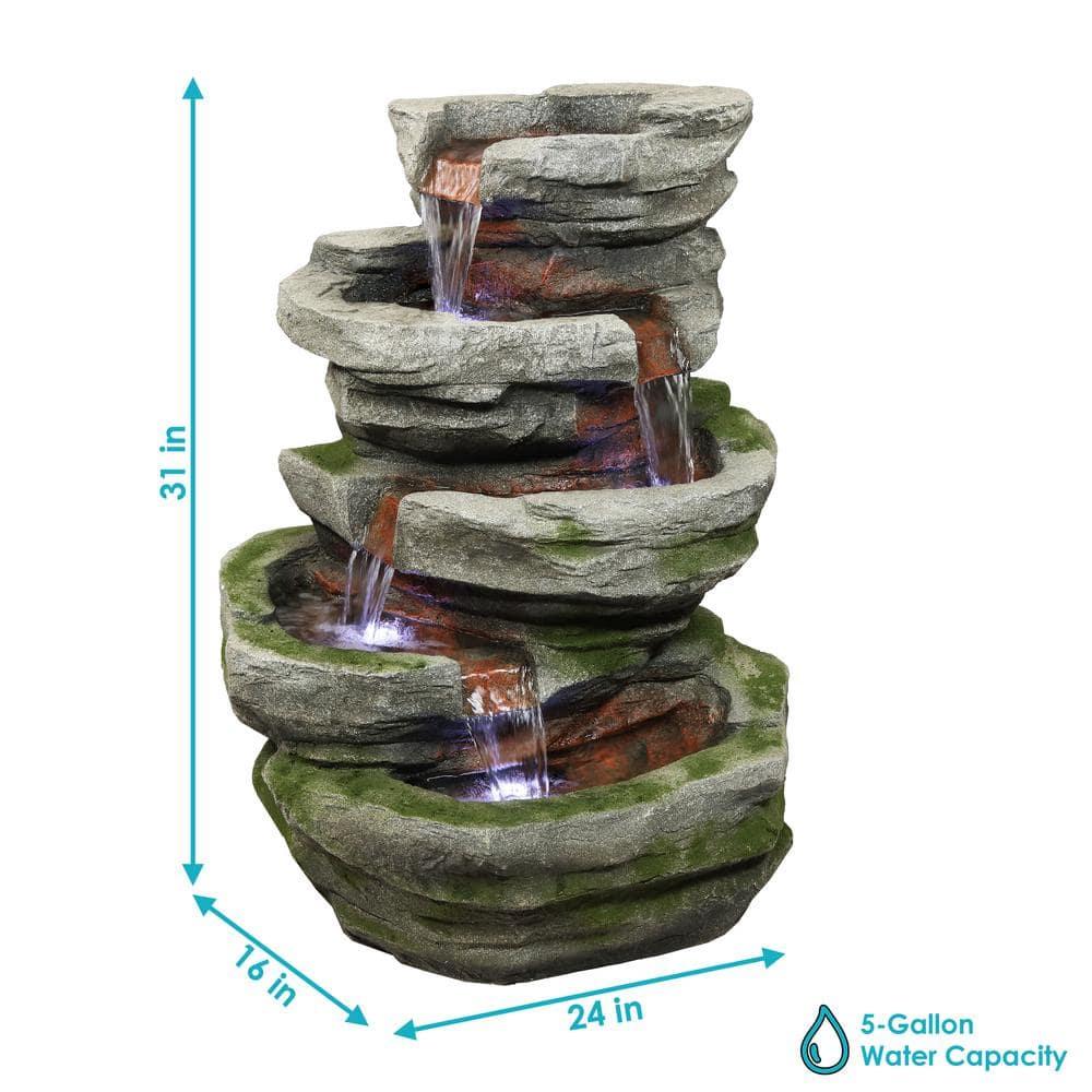 Sunnydaze 31"H Electric Polyresin and Fiberglass Lighted Cobblestone Waterfall Outdoor Water Fountain with LED Lights