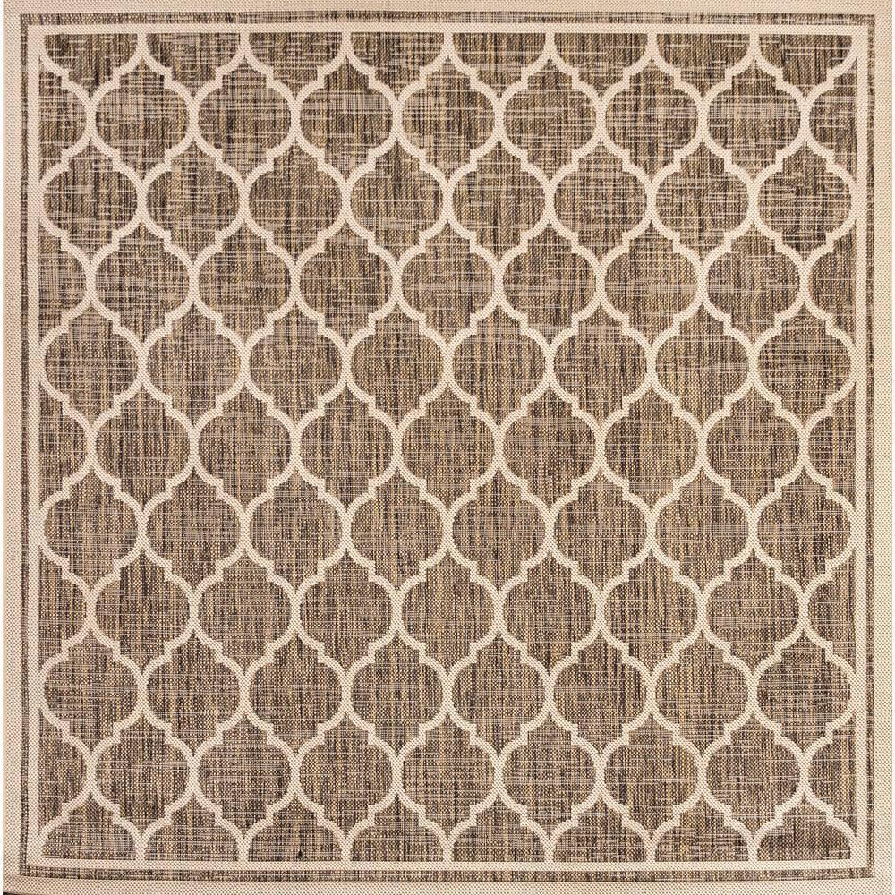 5' Square Trebol Moroccan Trellis Textured Weave Indoor/Outdoor Area Rug, Brown/Beige - JONATHAN Y