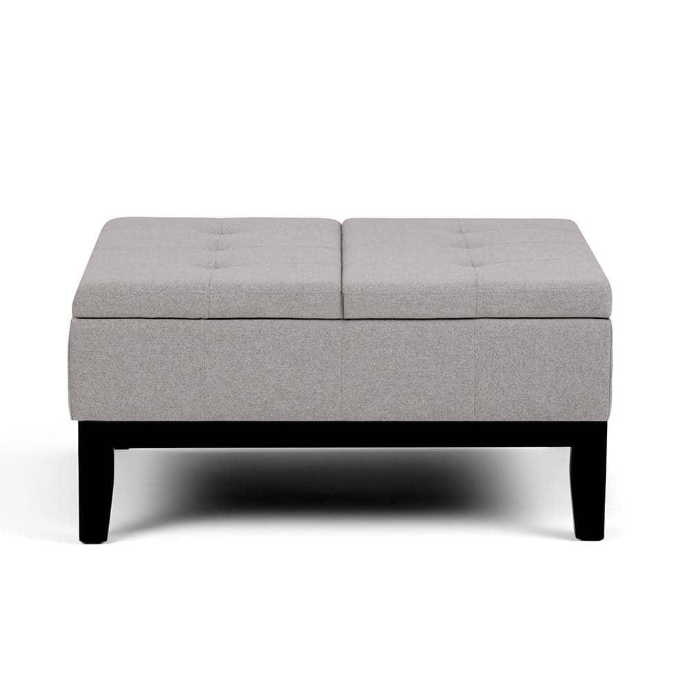 Simpli Home Dover 36"W Upholstered Square Coffee Table Storage Ottoman with Split Tufted Lift Top