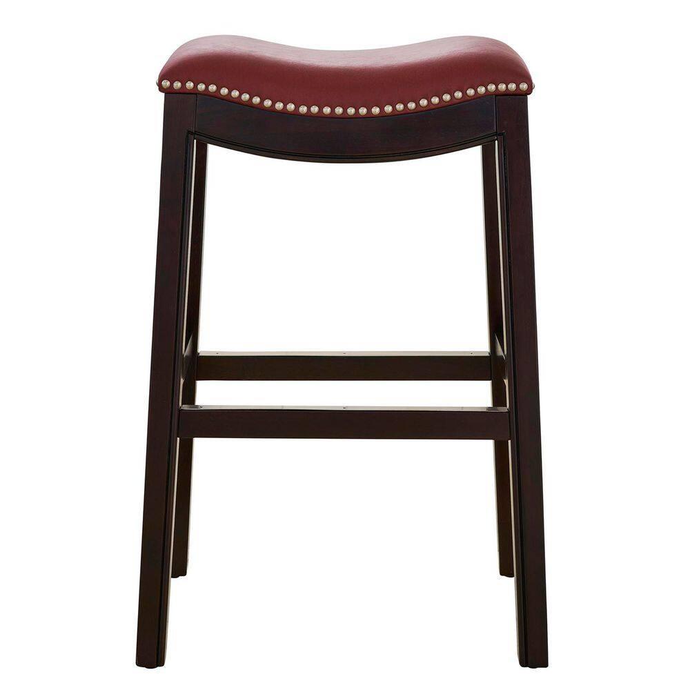 New Ridge Home Goods Julian 30" Faux Leather and Wood Barstool in Red/Espresso