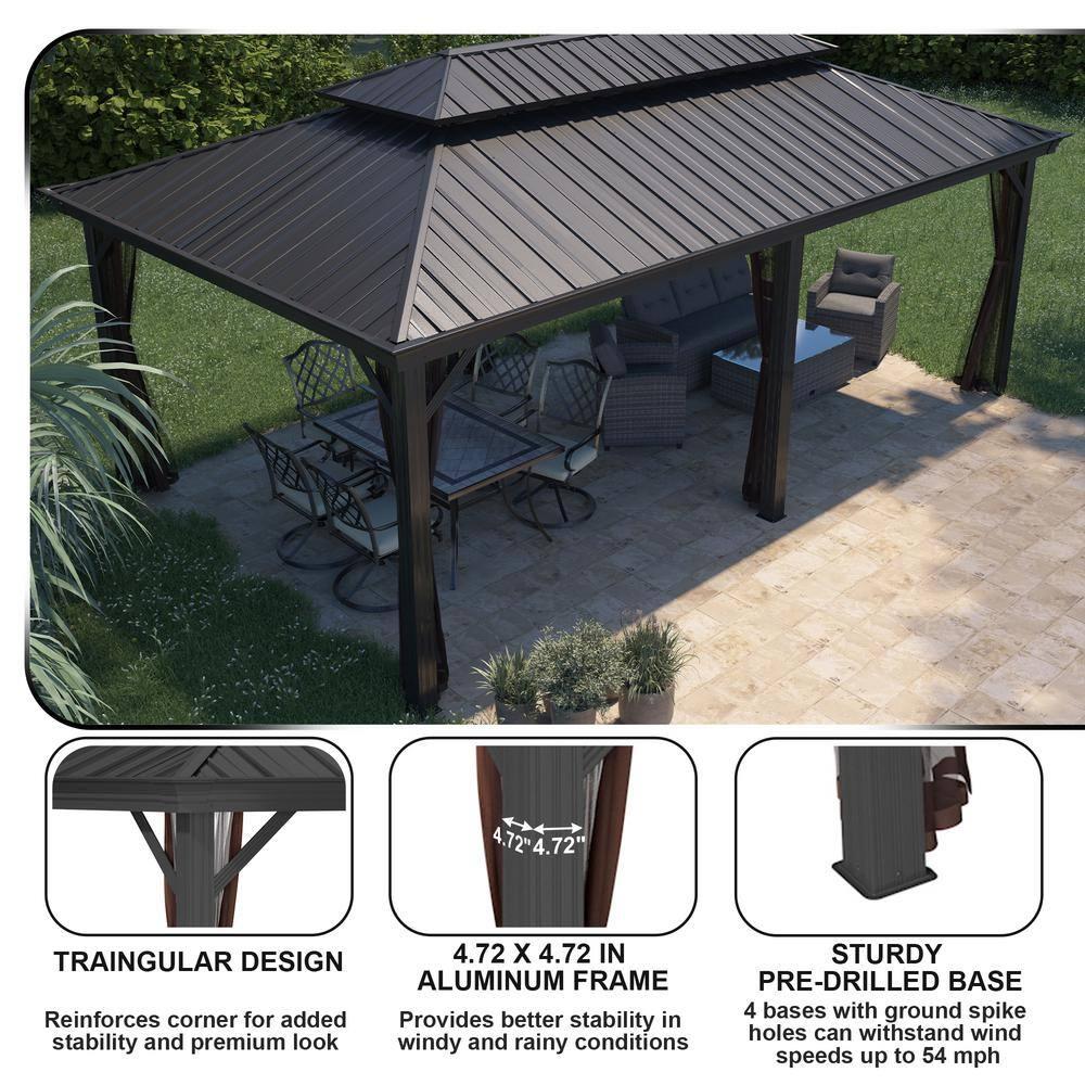 Boyel Living 12x20FT Hardtop Gazebo with Aluminum Double Roof Outdoor Pergola for Patio Lawn and Garden
