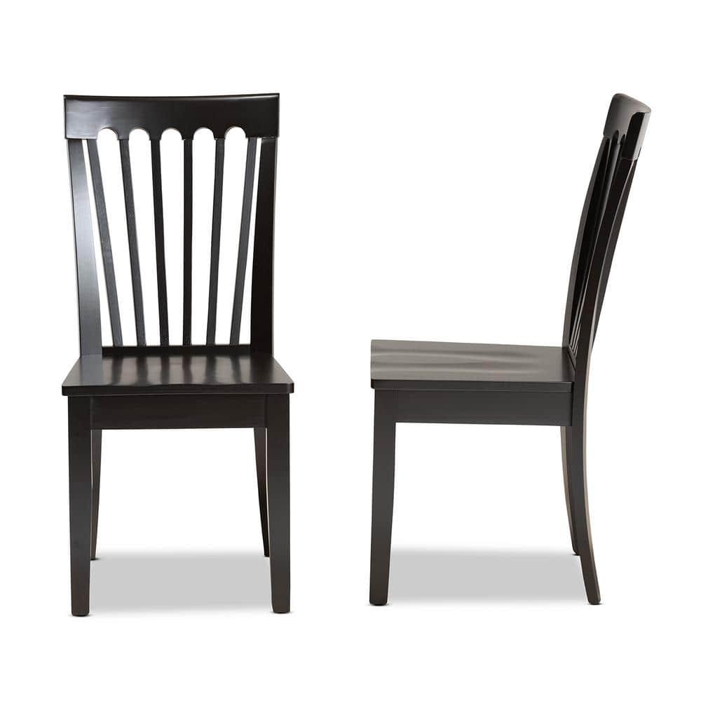2pc MinetteWood Dining Chair Set Dark Brown - Baxton Studio: Elegant Scoop Seat, Polyester Upholstery