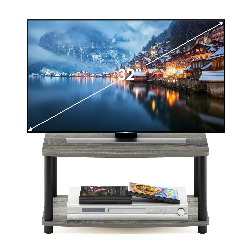 Furinno Industrial No Tools Elevated TV Stands with 2-tier Open Storage Shelves TV Console for TVs up to 25 inch Oak Grey/Black