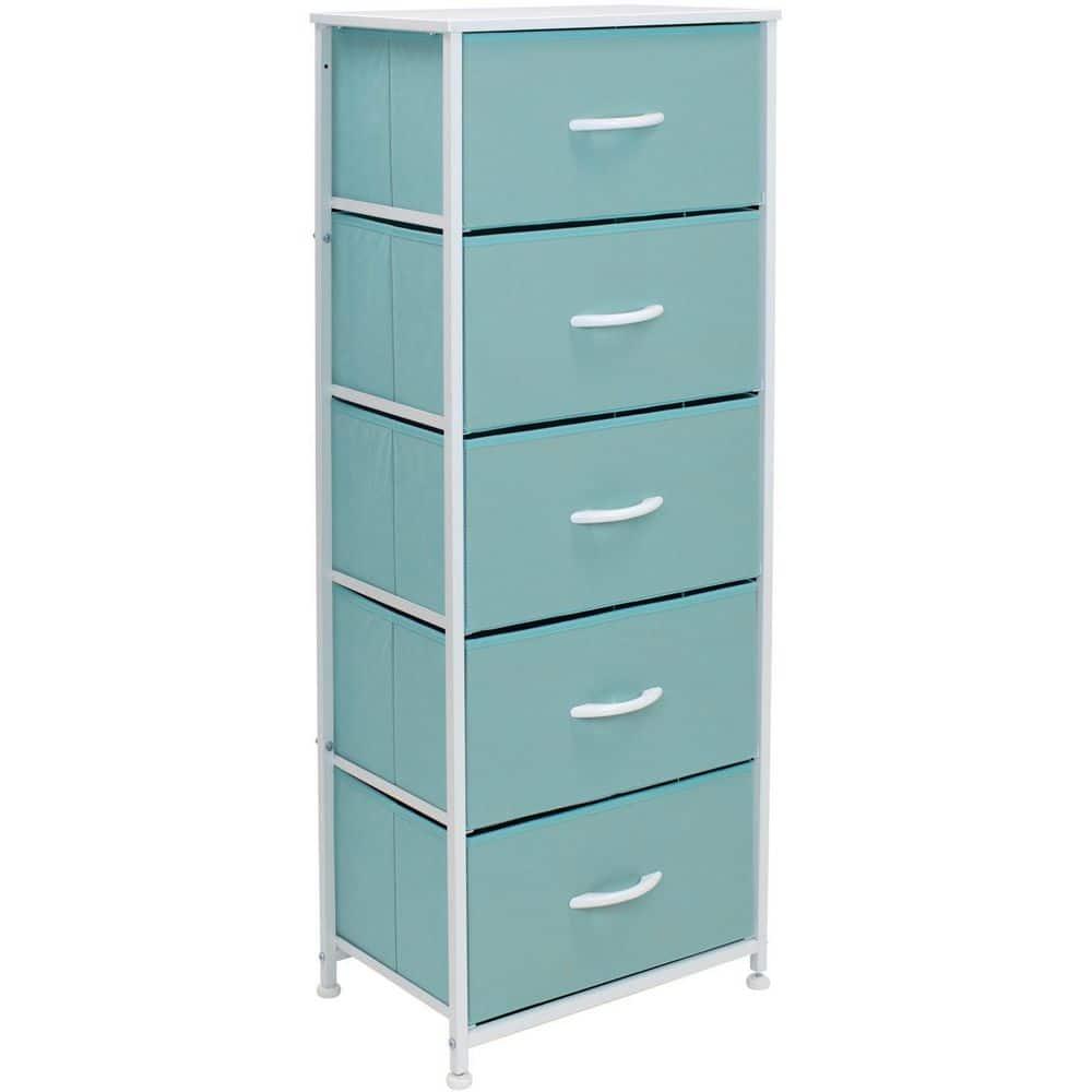 Sorbus Fabric Dresser for Kids Bedroom - Chest of 5 Drawers, Tall Storage Tower, Clothing Organizer, for Closet, for Playroom, for Nursery, Steel Frame, Fabric Bins - Wood Handle (Aqua)
