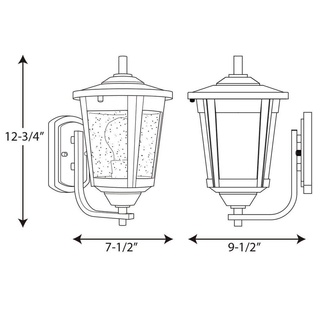 Progress Lighting, East Haven, 1-Light Outdoor Wall Lantern, Antique Bronze, Seeded Glass Shade