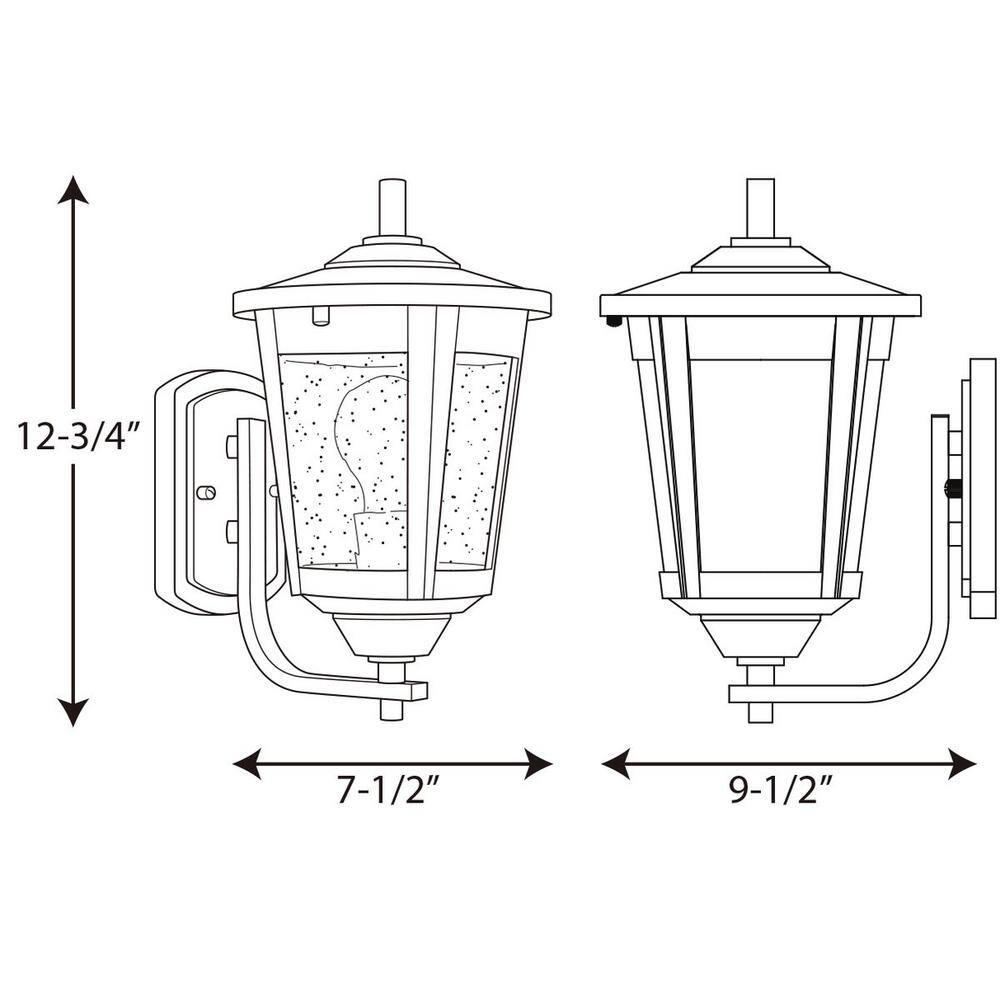 Progress Lighting, East Haven, 1-Light, Outdoor Wall Lantern, Black, Seeded Glass Shade