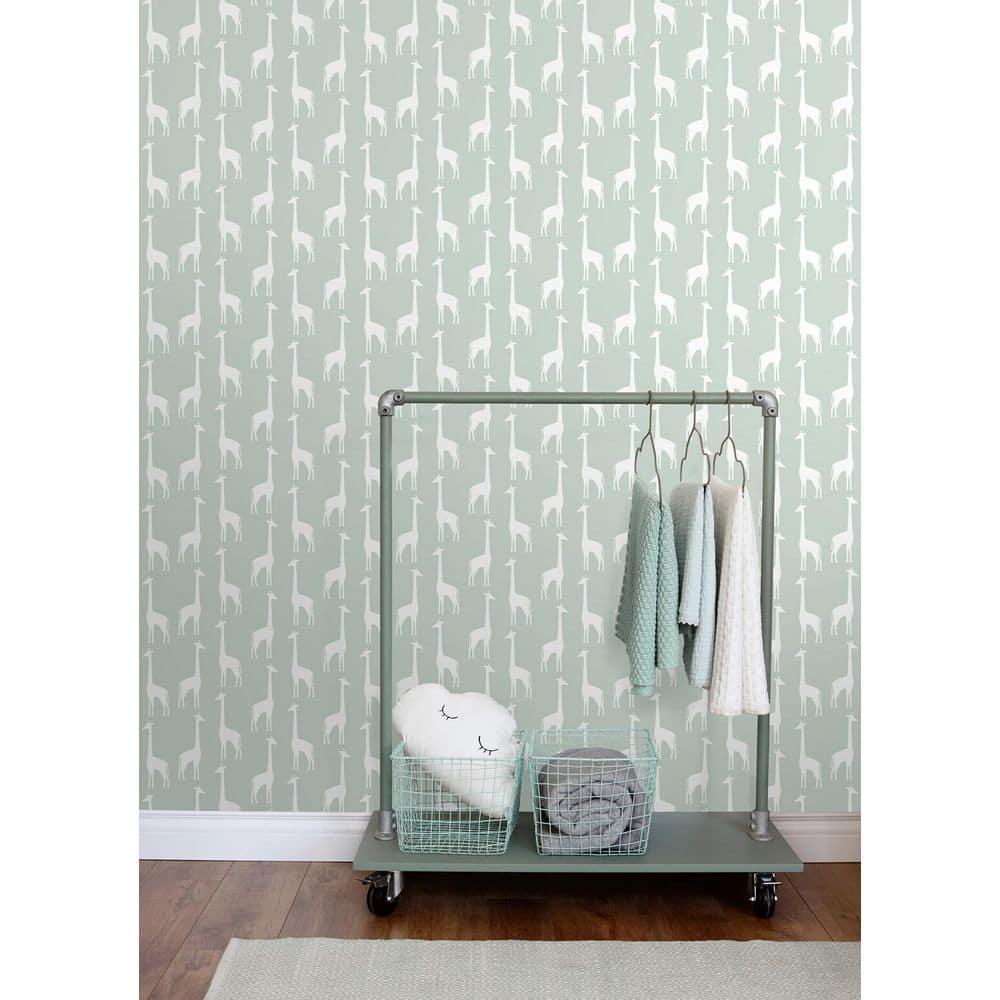 Chesapeake Vivi Sage Giraffe Wallpaper, 20.9-in by 33-ft