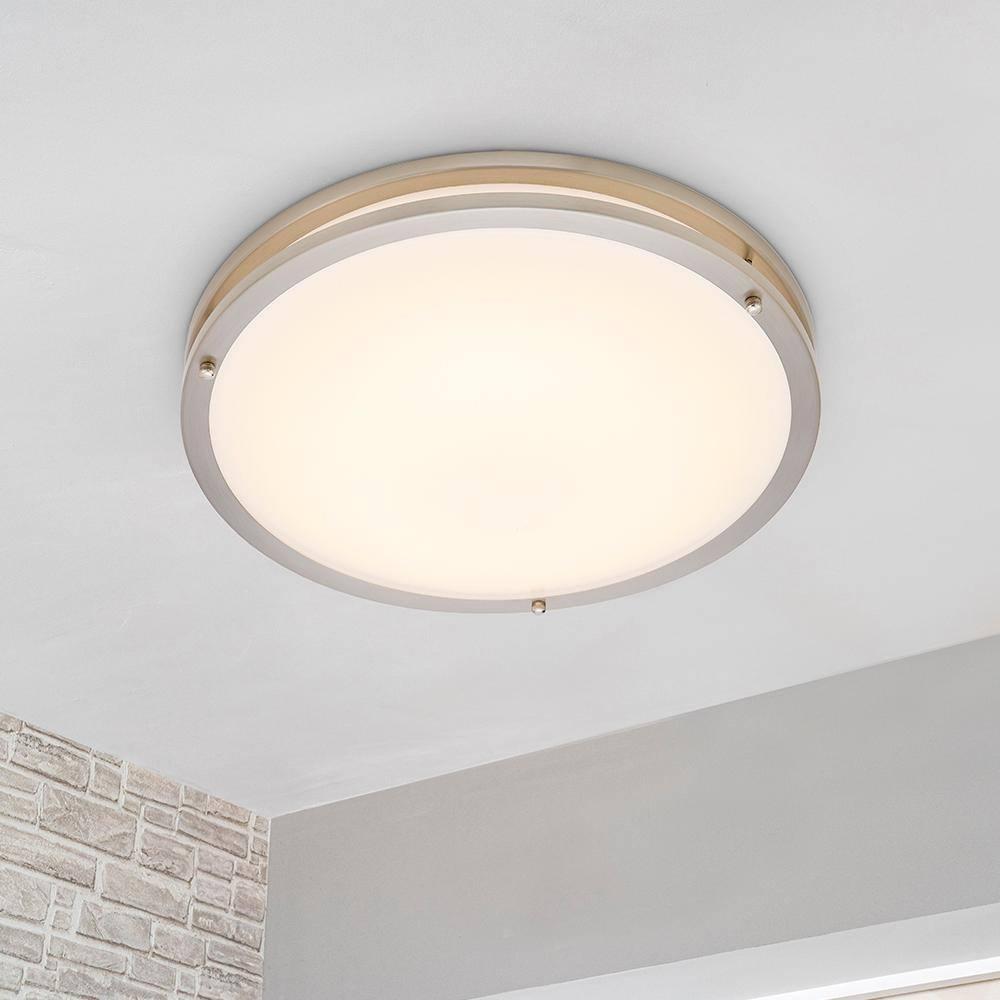 Maxxima 16 in. Satin Nickel LED Ceiling Mount Fixture 3000K Warm White, 2600 Lumens, Dimmable