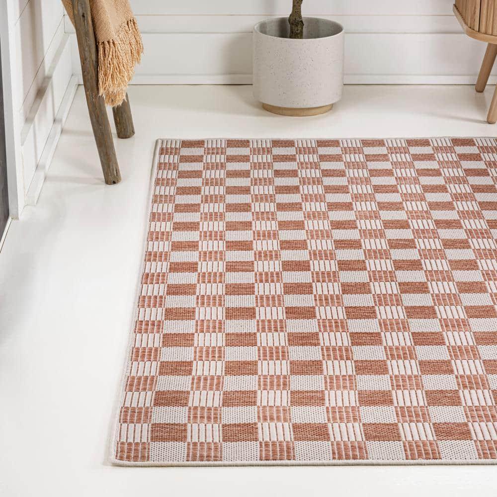 Aimee Traditional Cottage Checkerboard Salmon/Cream 3 ft. x 5 ft. Indoor/Outdoor Area Rug