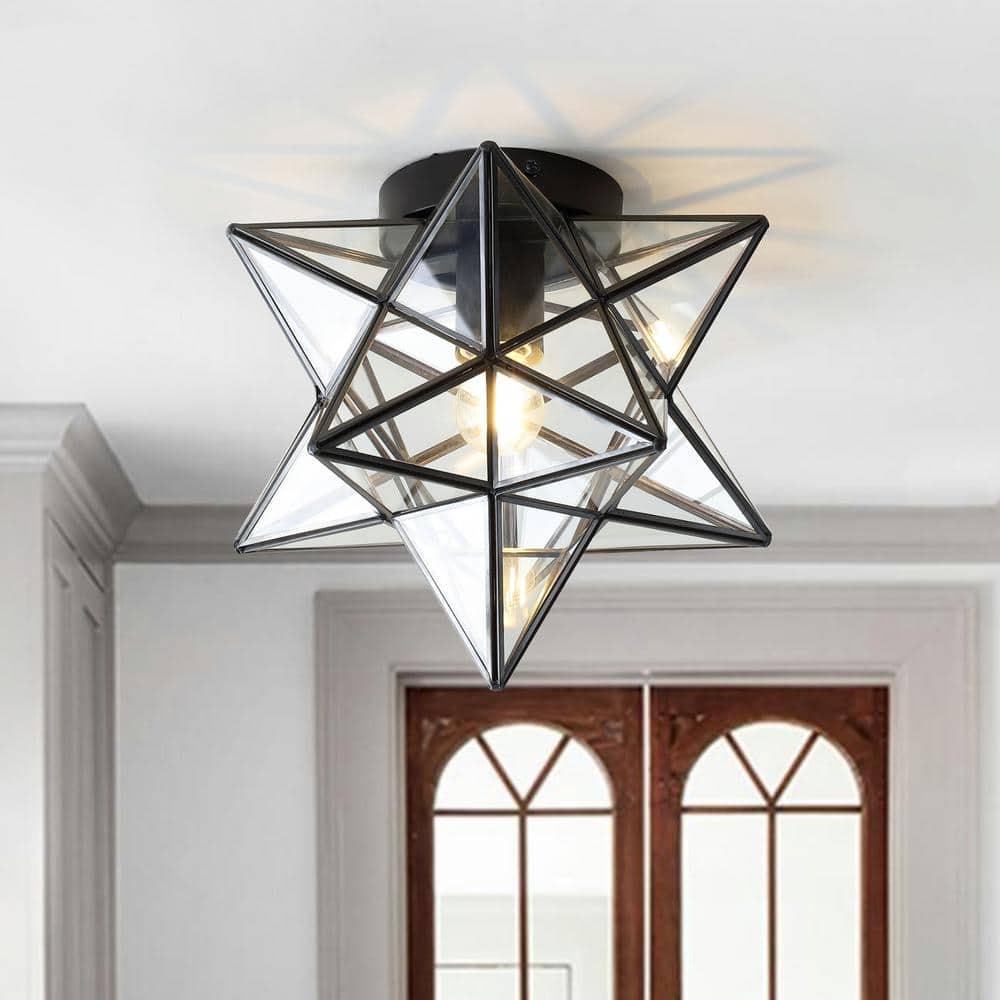 Stella 12" Moravian Star Metal/Clear Glass LED Flush Mount, Oil Rubbed Bronze