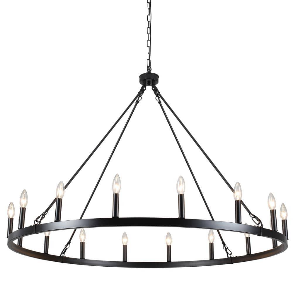 16-Lights Wagon Wheel Chandelier 47 Inch Black Farmhouse Chandelier Large Chandeliers for High Ceilings Round Modern Farmhouse Chandeliers Ceiling Light for Living Room Dining Room Foyer Entryway