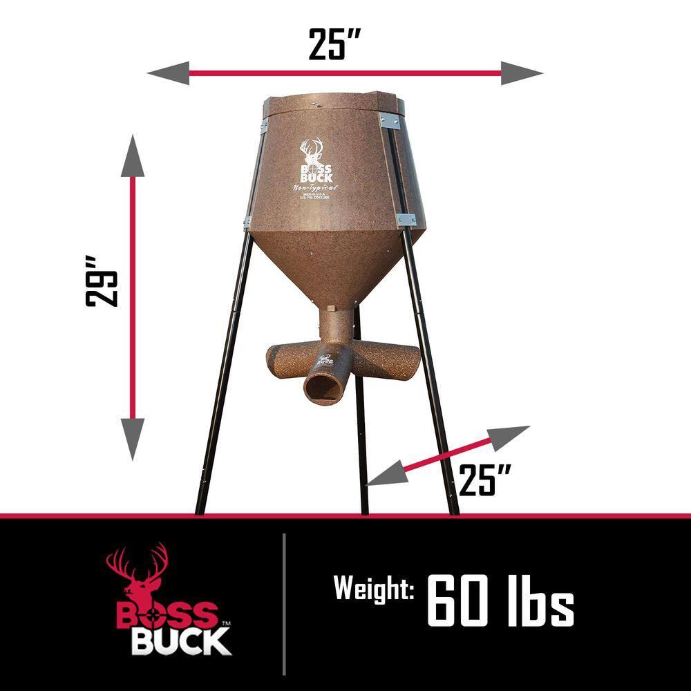 Boss Buck 200 Pound Capacity Gravity Fed Tripod, Corn and Protein Pellet Feeder with 3 Way Adjustable Flow Control for Wildlife, Game, & Deer (2 Pack)
