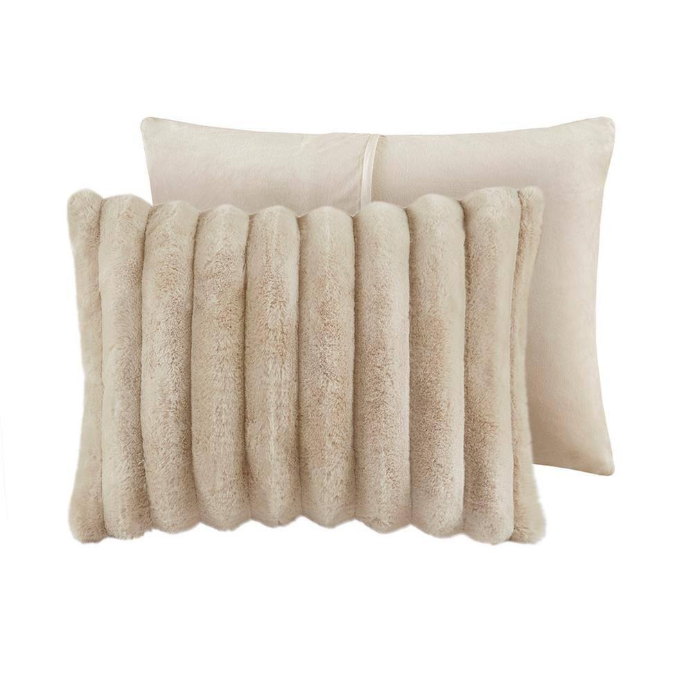 Madison Park 3pc King Dahlia Faux Fur Comforter Set Taupe