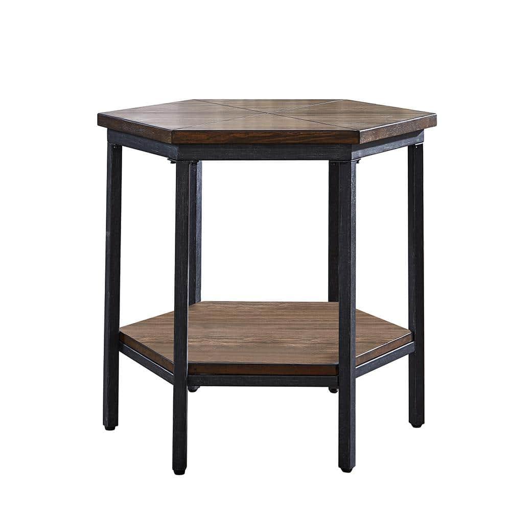 Ultimo Hexagon End Table Metal Brown - Steve Silver Co.: Adjustable Height, Wood Top, Dry Dust Care